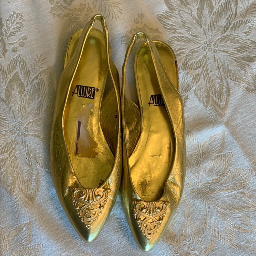 Allure Gold Flats with Ornate Embellishments